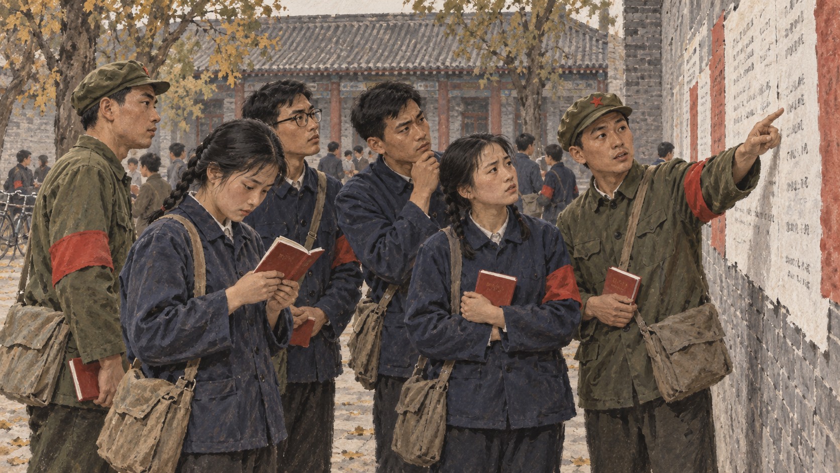 Ilustración de jóvenes Guardias Rojos durante la Revolución Cultural en China.